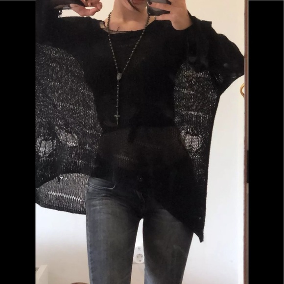 Black Asymmetrical Cotton Knit Relaxed Sweater - Picture 5 of 5